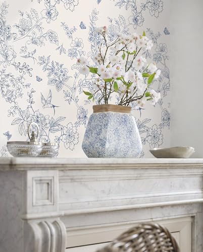 Froluya White and Blue Floral Peel and Stick Wallpaper 17.7 x 118.1 inches - Elegant Home Decor
