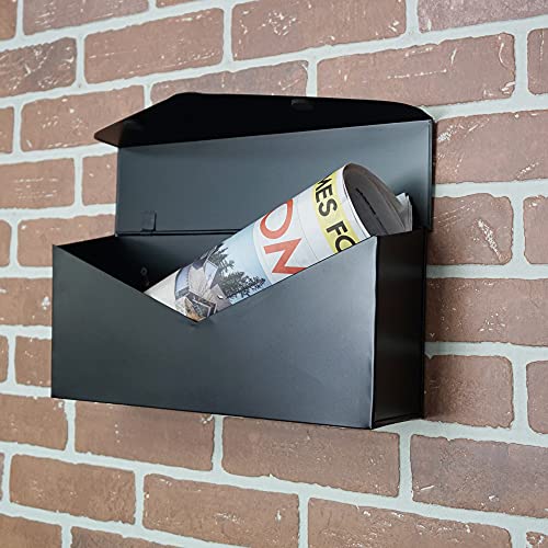 NACH Black Envelope Wall Mount Mailbox, Rust Resistant Metal Mailbox, Black Mailbox Wall Mount, Mailboxes for Outside Wall Mount, Outdoor Mailboxes, Wall Mailbox, 14.1 x 3.5 x 6 Inches, MB-6915BLK