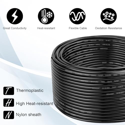 MOOKEERF Black 10 Gauge 50FT THHN Copper Building Wire 600V - Flexible Nylon Jacket