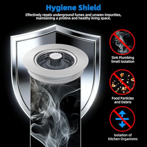 Hibbent 3-in-1 Kitchen Sink Drain Strainer with Brushed Stainless Steel Pop Up Stopper - Model 1