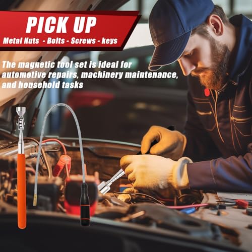 3 Pcs Magnetic Pickup Tool Set - High Quility Telescoping, New Upgrated Extendable Rotating Head, and Flexible Long Magnetic Pickup Tools for Automotive Repair, Home Use, Narrow Space