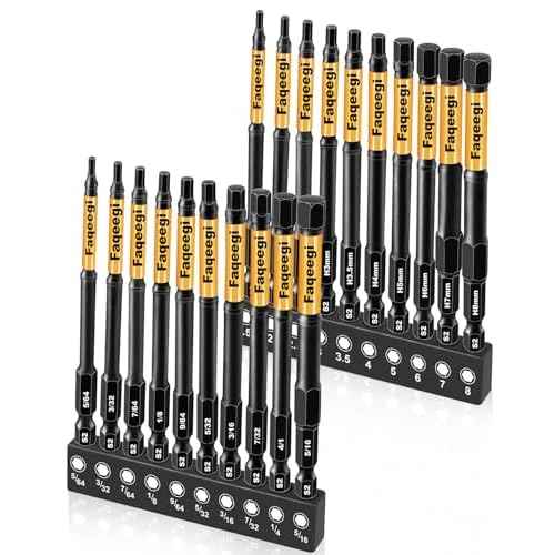 20PCS 4" Hex Bit Set (Metric & SAE), High-Torque Resistant Impact Allen Wrench Bits, Premium S2 Steel 1/4" Hex-Shank, Magnetic CNC Tips for Drill & Driver