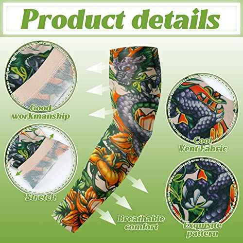 Geyoga 12 Pcs Tattoo Sleeves Fake Arm Sleeves Cover Realistic Soft Elasticity UV Protection for Men Women Working