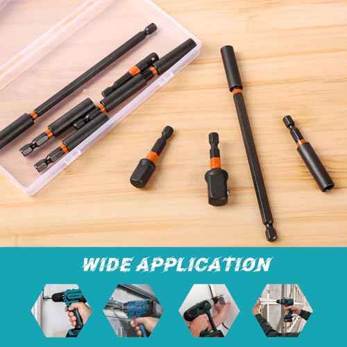 10 Pcs Impact Driver Bit Adapter Set,5 PCS Strong Magnetic Screwdriver Bit Holder 2.4 Inch Extension + 6Inch Magnetic Screwdriver Bit Holder Extension + 3Pcs Socket Adapter Set With Tough Case