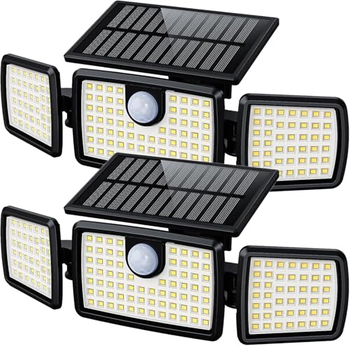 MIHANI 2 Pack Solar Flood Lights Outdoor, 2500LM Motion Sensor Security Lights with 270° Wide Angle, Waterproof IP65, 3 Heads for Yard & Patio