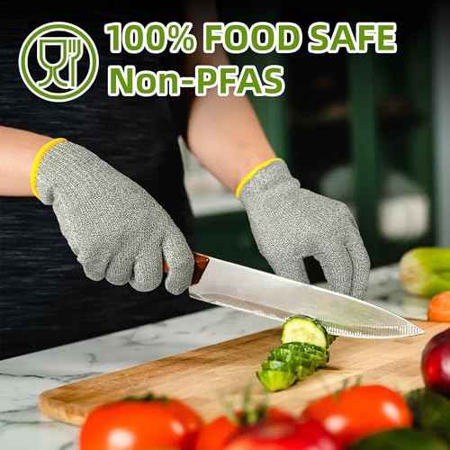 Schwer 2 Pairs High Level ANSI A7 Cut Resistant Gloves, Food Grade Cutting Gloves for Chef, Mandoline Glove for Kitchen Meat Cutting, Wood Caving, Ambidextrous, Breathable & Cool, PR1508, L
