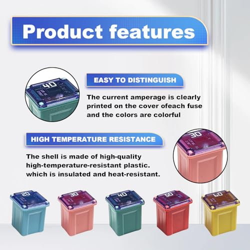 Pleoos Low Profile Jcase Fuse Kit 10Pcs for Cars Trucks SUVs - 20A-60A, Includes Color-Coded Blown Fuses (Variation: LOW)