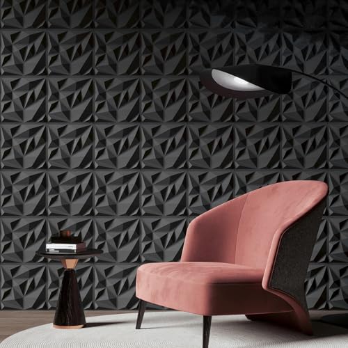 Art3d 20-Pack Black 3D Wall Panels - 11.8x11.8 Inch PVC Interior Decor