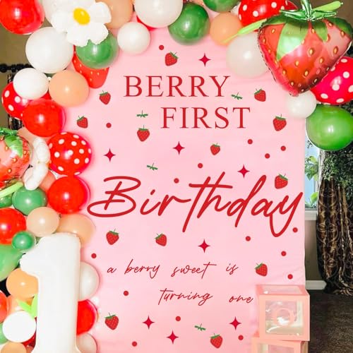 Berry First Birthday Decal Sign Party First Birthday Backdrop Decals Baby Shower Girl Party Arch Stickers Strawberry Fruit Theme Party Decorations Balloon Arch Party Supplies