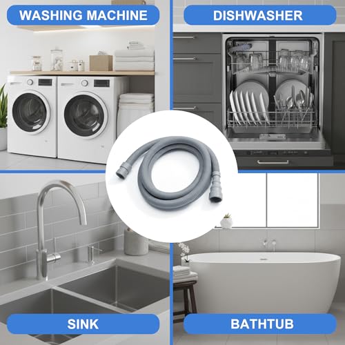 Universal 6.5ft Corrugated Washing Machine Drain Hose Extension Kit with 4 Clamps, Adapter & U-Bracket