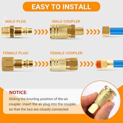 14 Pcs Brass Quick Connect Hose Fittings, Premium Air Hose Fittings, Coppering 1/4" Air Hose Fittings, Lightweight Air Compressor Quick Connect Fittings