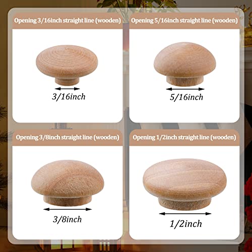 Bucherry Wooden Mushroom Hole Plugs - 120 Pieces, 4 Sizes for Furniture & DIY