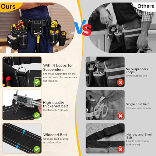LEFOR·Z Black 27-Pocket Tool Belt with D-Rings for Men, Construction