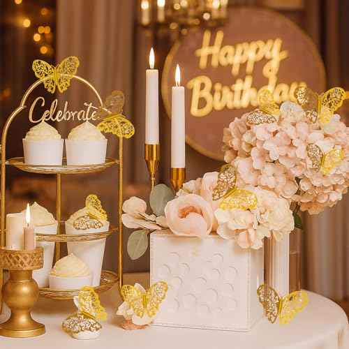 12 PCS 3D Butterfly Wall Decor Stickers ? Removable Metallic Paper Decoration with Adhesive Dots for Bedroom, Living Room, Nursery, Party, Wedding, and Classroom