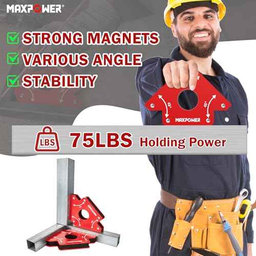 MAXPOWER Welding Magnets, 2-piece Welding Magnet Set, 75 LBS Holding Power Welding Accessories, 45¡Æ and 90¡Æ Angle Welding Magnet Holder for Welding Work