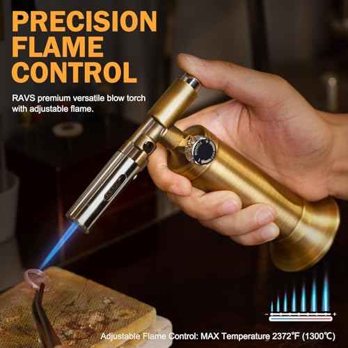 RAVS Butane Torch Lighter, Refillable Kitchen Torch for Creme Brulee with Adjustable Flame, Copper Torch for Jewelry Making with Pinpoint Flame, Copper Soldering Torches for Resin Art, Craft