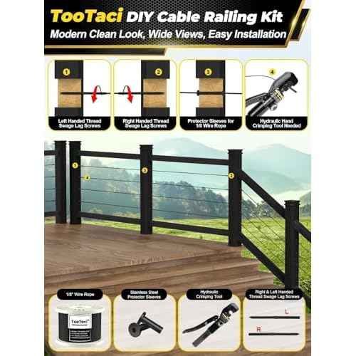 TooTaci T316 Stainless Steel Cable Railing Kit - 500FT 1/8 Black Wire Rope, 7x7 Flexible Strands, 1800LB Marine Grade Cable - Durable Outdoor Deck Railing Wire for Balcony, Fence, Stair, DIY Projects