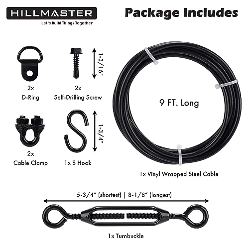 HILLMASTER 1 Pack Black Anti-Sag Fence Gate Support Cable Kit for Wooden Fence