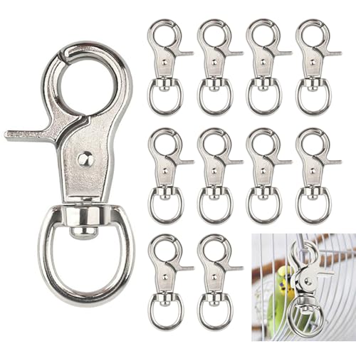 Silver Trigger Snap Hooks 10PCS Heavy Duty Swivel Metal Clasps for Bird Cage Keys