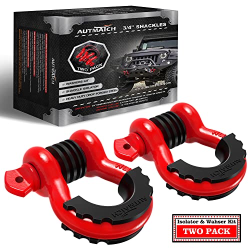 AUTMATCH 3/4" Red D Ring Shackles 2-Pack Heavy Duty Tow Hooks 41,887 lbs