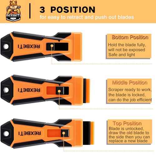 REXBETI Razor Blade Scraper Tool, 1 Pack Razor Scraper with Extra 157Pcs Razor Blades -7Pcs Metal and 150Pcs Plastic Blades, Cleaning Scraper Tool, Cooktop, Paint, Glass Scraper