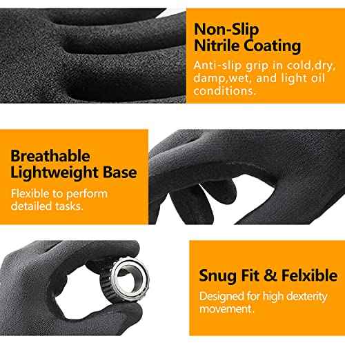 Safety Work Gloves MicroFoam Nitrile Coated-3/6/12/36 Pairs,Breathable Nylon Working Gloves for Men Women