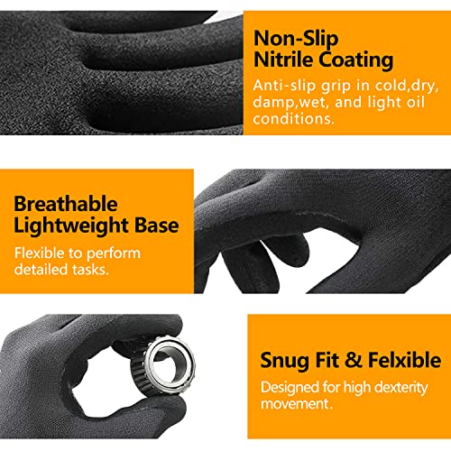NEOTRIL MicroFoam Nitrile Coated Work Gloves - Large, 3 Pairs, Breathable Nylon, Safety Gloves for Men and Women