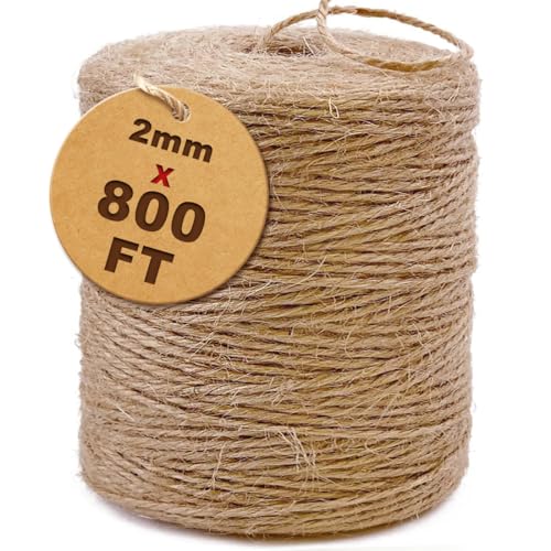Brown 2mm Natural Jute Twine String - 800 Ft (245M) for Craft Gardening Gift Wrapping