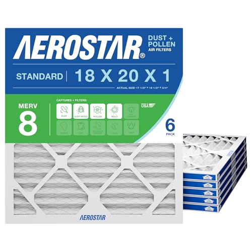 Aerostar 18x20x1 MERV 8 Pleated HVAC Air Filter - 6 Pack, Standard Size
