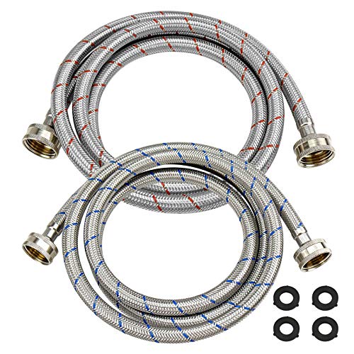 Beaquicy 6ft Stainless Steel Braided Washing Machine Hoses, Hot & Cold, 2 Pack