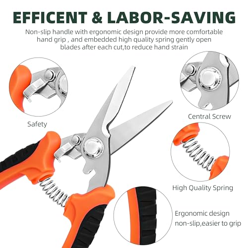 EWPJDK 3 Pack Garden Pruning Shears Scissors Clippers Stainless Steel - Yellow Orange
