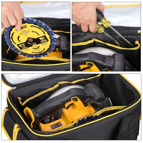 Tool Bag for DEWALT 20V MAX 6-1/2-Inch Circular Saw DCS391B/ DCS565B with Multi-Pocket for Batteries/Masks/Circular Saw Blades, Universal Tool Bag for 6-1/2-Inch Circular Saw (Black & Yellow)