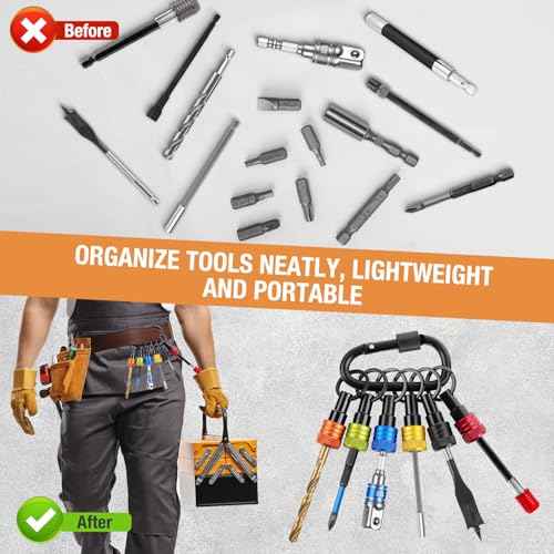 Bit Holder 1/4 Inch Hex Shank 6Pcs, Drill Bit Holder Aluminum Alloy, Quick Release Screwdriver Nut Driver Drill Bit Extension Screw Adapter with Black Keychain Carabiner Tool Gifts for Men by XIOGZAXI
