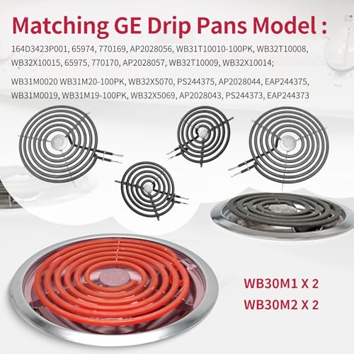 COZZIVITA GE Drip Pans & Stove Burner Element Set for WB30M1/WB30M2 – Includes 6" & 8" Pans, MP15YA/MP21YA