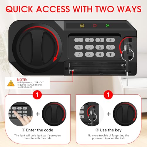 Psisuvry 5.21 Cuft Fireproof Water & Fire-Resistant Home Safe with Digital Keypad & Key Lock, 3 Removable Shelves