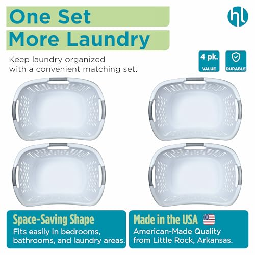 Home Logic 1.75 Bushel Large Plastic Laundry Basket with Hip Grip - Ventilated 4-Pack