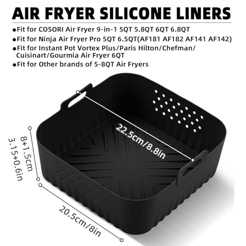 LYHOLKEER 2-Pack Silicone Air Fryer Liners for 5-8QT COSORI Ninja Instant Pot Vortex Plus
