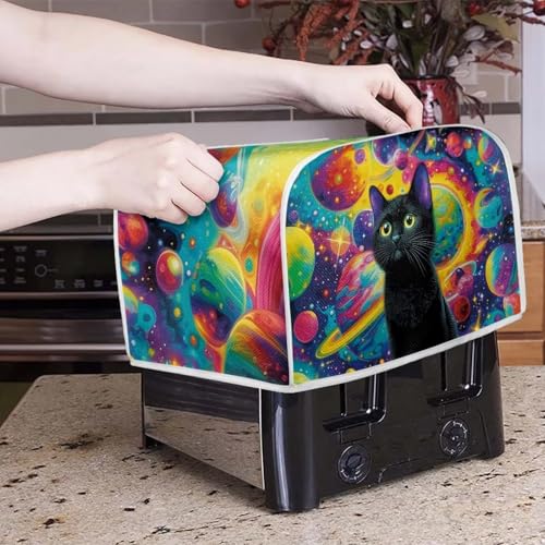 ASQVTIFE Space Black Cat 2-Slice Toaster Cover - Cute Cat Kitchen Accessory