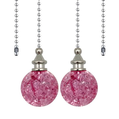 2 Pack Dotlite Crystal Ceiling Fan Pull Chain Accessories, Decorative String Pulls Pendant Extension, 12 Inches Beaded Ball Pull Chains Extender Ornament With Connector for Lamp (Pink)