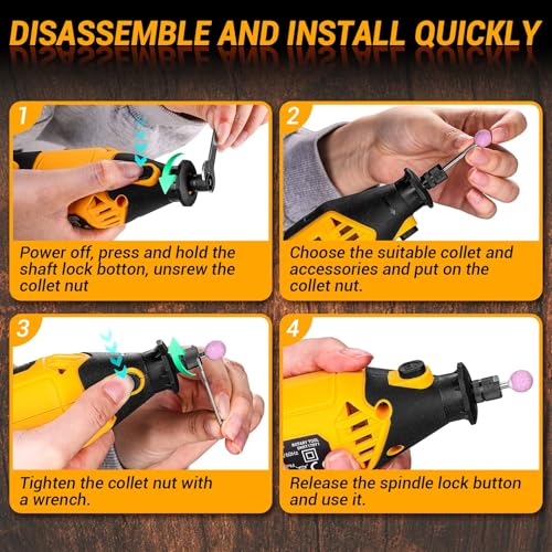 DEKOPRO Rotary Tool Kit Yellow, 1.5-Amp Corded Power with 129 Accessories