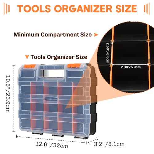 Small Parts Organizer 3 Pack | Storage Case Tools Box 34-Compartments Double Side Organizer Box with Removable Dividers for Small Hardware, Screws, Bolts, Nuts, Nails, Beads, Jewelry