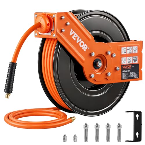 VEVOR Retractable Air Hose Reel 3/8 Inch x 50 Feet Open Reel, Max 300 PSI