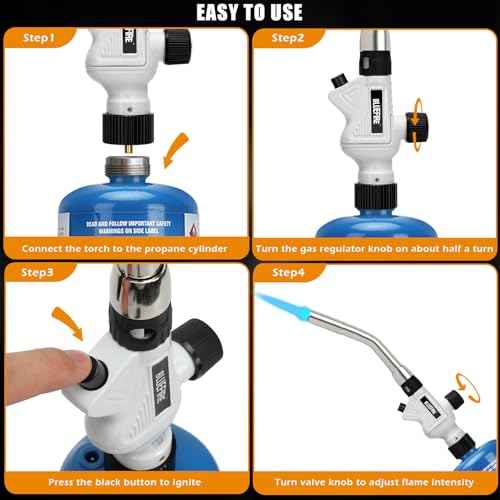 BLUEFIRE Pearl Metal Handle Turbo Torch Head, Multi-Purpose Auto Blowtorch fuel by Propane MAPP MAP PRO, Great Cooking Gadget for Chef,Welding Brazing Nozzle for Professional