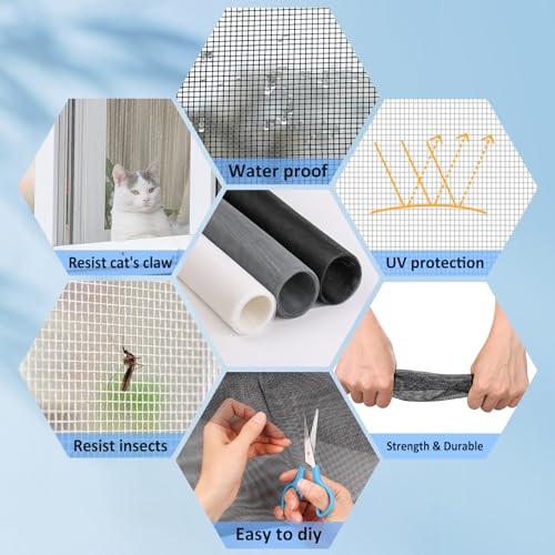 48x102 Inch Black Fiberglass Window Screen Mesh for Doors & Windows - Easy Replacement