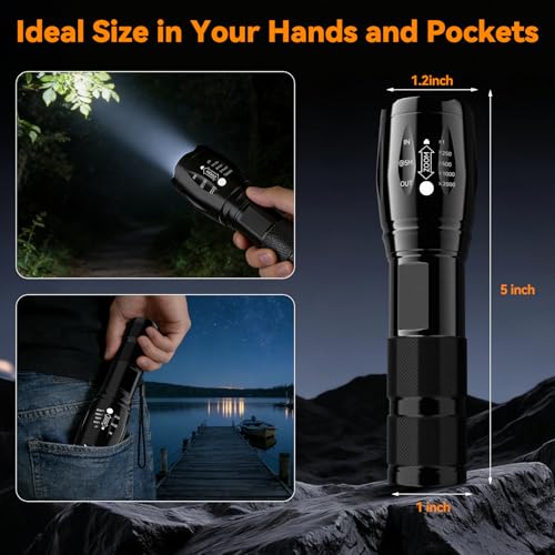 BESTSUN Black Mini Tactical LED Flashlight 2 Pack, Waterproof, 5 Modes, Zoomable, Compact for Camping & Emergencies