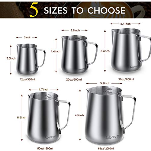 Adorever 12oz Milk Frothing Pitcher with Latte Art Pen, Stainless Steel Barista Jug