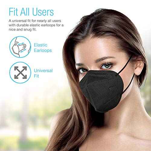 SUNCOO Protective KN95 Face Mask - 20 Pack, 5 Layers Cup Dust Filter Cover Against PM2.5 Dust, Smoke and Haze-Proof, Designed for Men, Women, Essential Workers - Black