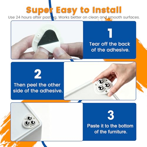 Self-Adhesive Caster Wheels for Small Appliances - 8 Pcs, White, 3 Ball Bearings