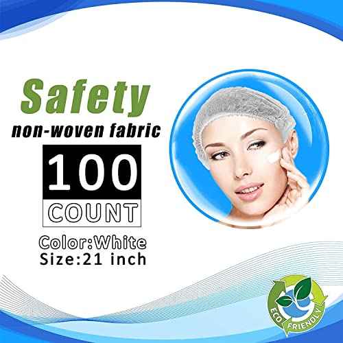 Disposable Bouffant Caps, 21inches Hair Net, Elastic Dust Cap for Food Service, Sleeping Head Cover (White)