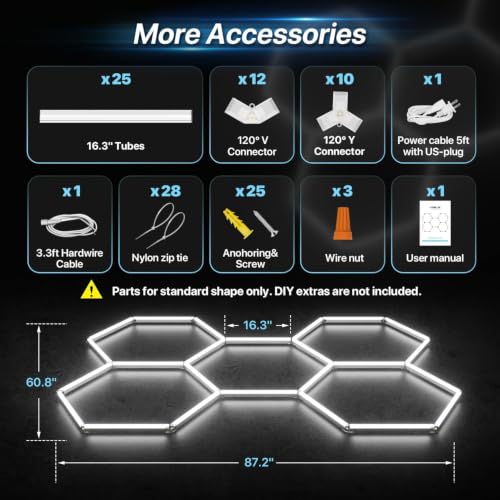 HYPERLITE Gen II Hexagon Garage Lights 168W 16800LM 5 Grids, Ultra Bright 6500K